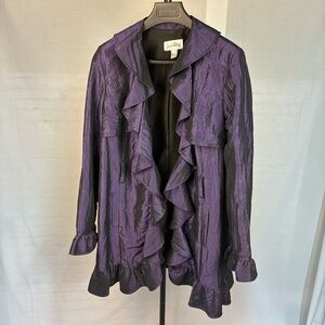 Joseph Ribkoff Irridescent Purple Taffeta Ruffle Coat 12